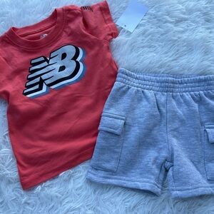 New Balance Coral Tee and Light Gray Shorts Set size 2T